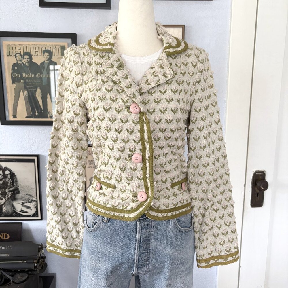 Vintage Marc Jacobs Embroidered Cream and Pink Floral Jacket size 4